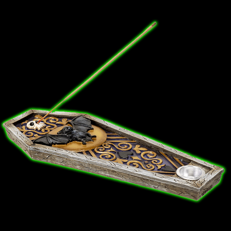 BAT WITH SKULL COFFIN INCENSE BURNER