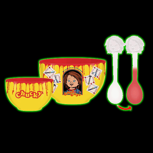 Chucky Good Guys Splatter Boxed Ceramic Bowl w Color Change Spoon