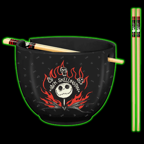 Nightmare Before Christmas Jack Flames Ramen Bowl with Chopsticks