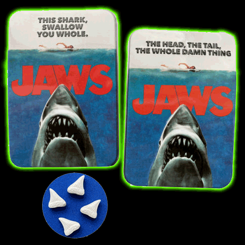 Jaws Amity Island Shark Tooth Sour Candy in Movie Poster Tin