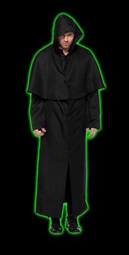 Black Hooded Plague Doctor Button Front Cloak