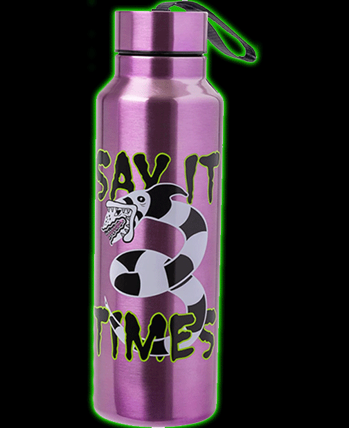 Beetlejuice Say it three times Purple Stainless Steel Water Bottle