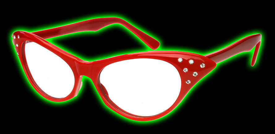 Red 50s Rhinestone Clear Glasses