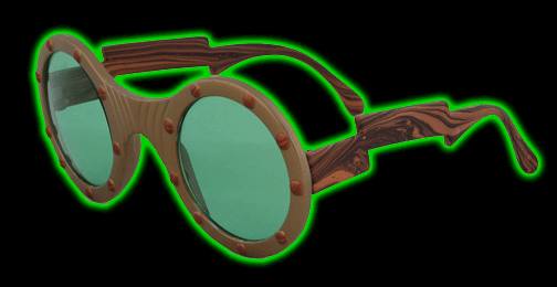 Gizmo Steampunk Glasses - Brown With Green Lenses