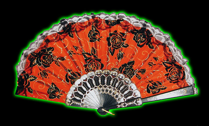 Red Fan With Black Roses