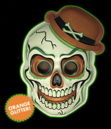Crazy Bones Skull Orange Glitter 3D Wall Decor Mask