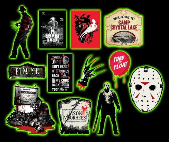 Mixed Horror paper cut out wall decorations<br>Includes Jason, Freddy, IT