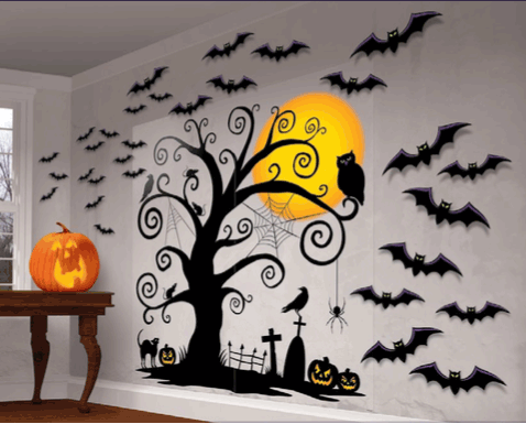 Haunted Curly Tree with Bats Wall Decoration kit