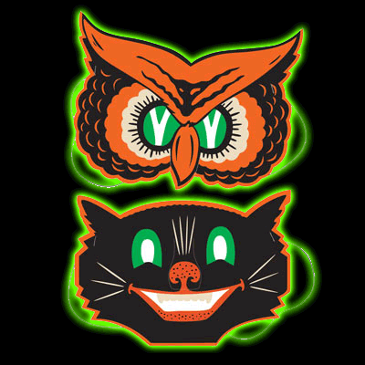Vintage Style Halloween Owl & Cat Paper Masks