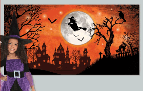 Classic Orange & Black Halloween Witch Scene Setters Wall decoration