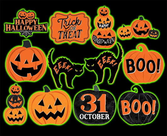 Classic Orange & Black Halloween 9 Pack Cutouts