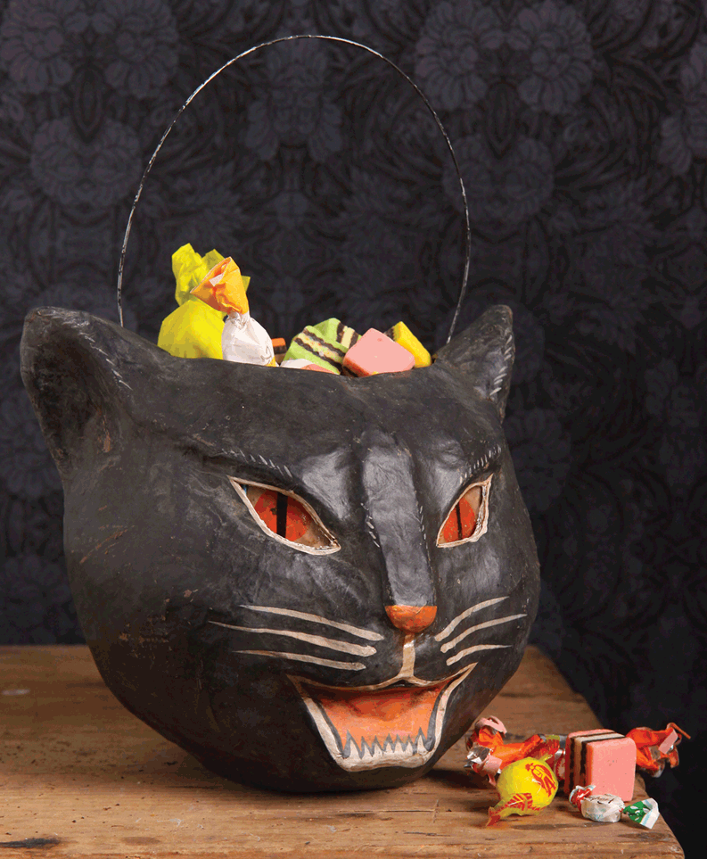 Black Cat Vintage Halloween Candy Bucket