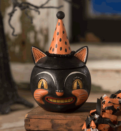 GRINNING VINNY HAPPY BLACK CAT DECORATION BY JOHANNA PARKER