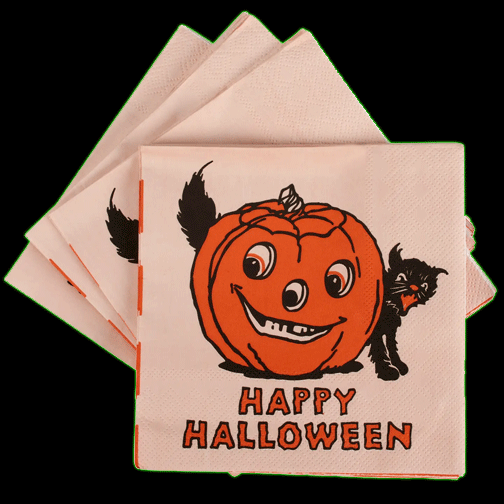 Vintage Halloween Pumpkin with Cat Beverage Napkins