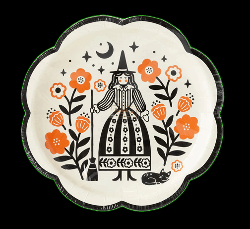 FOLK HALLOWEEN WITCH PAPER PLATE