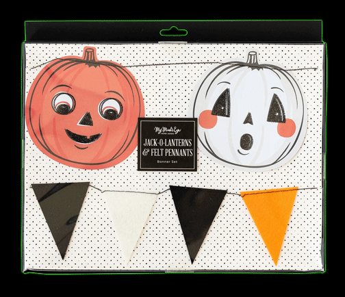 VINTAGE HALLOWEEN PUMPKINS AND FELT PENNANT BANNER SET