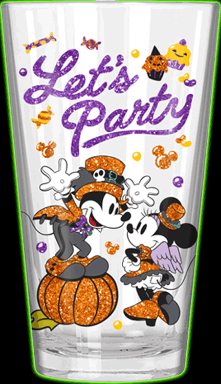 MICKEY AND MINNIE HALLOWEEN LETS PARTY GLITTER BOXED 16oz PINT GLASS