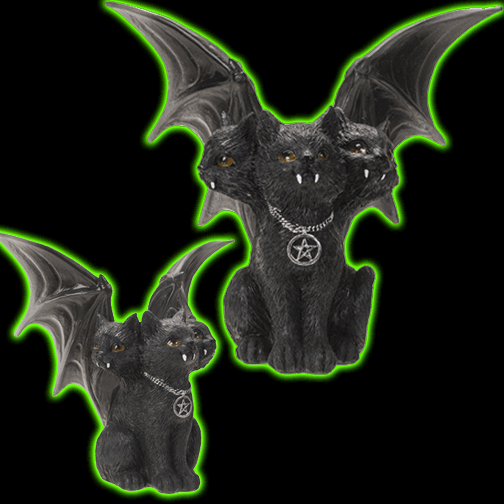 TRIPLE HEADED WINGED CAT FIGURINE