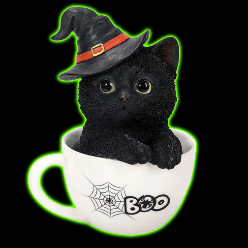 BLACK KITTEN IN A TEA CUP FIGURINE