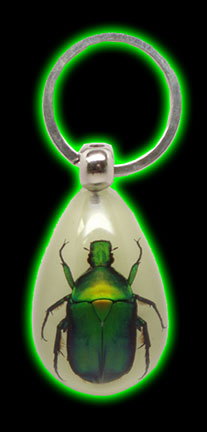 Glowing Green Rose Chafer Beetle Keychain