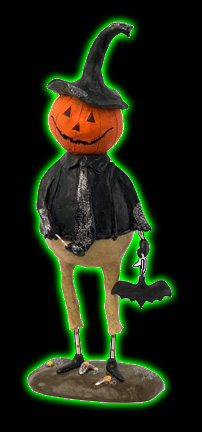 Pumpkin Man with Bat Figurine