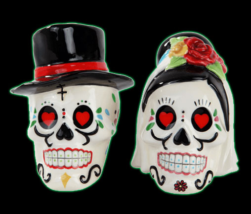 Day of the Dead Wedding Skulls S&P Shakers