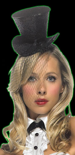 Black Mini Glitter Top Hat With Veil