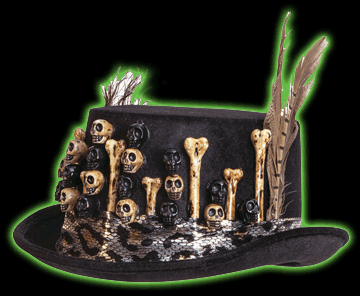 Voodoo mens top hat with bones and feathers