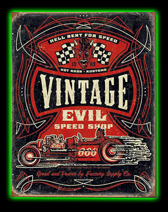 Vintage Evil Hell Bent Rods Tin Sign