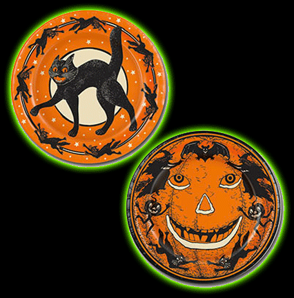 Vintage Halloween Cat and Jack-O-Lantern Plates