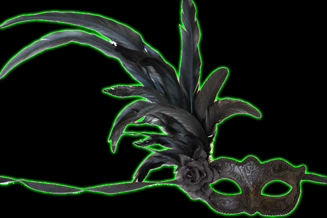Venetian Black Eye Mask w/Feathers&Rose