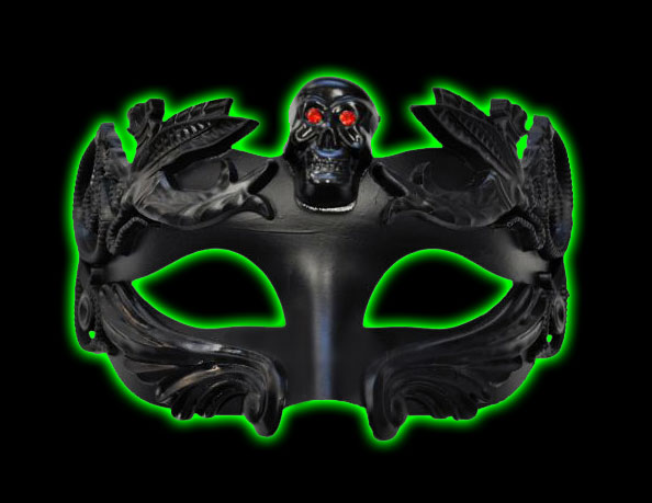 Venetian Black Eye Mask w/Skull