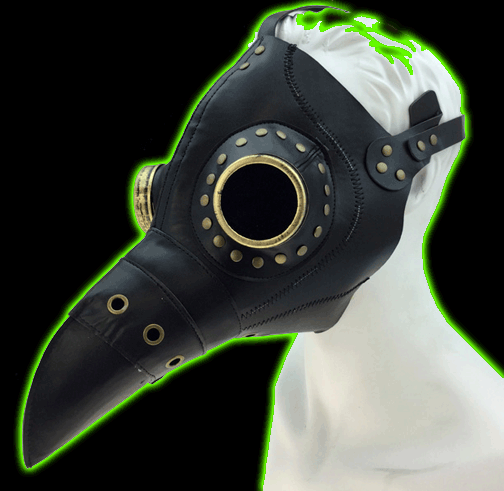 Plague Doctor face faux leather mask with brass colored trim