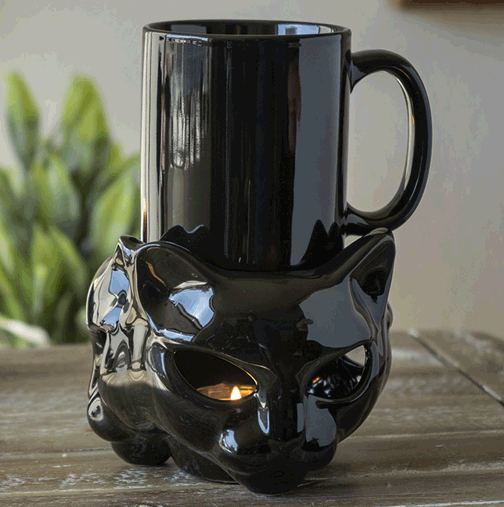 CAT TEA LIGHT MUG WARMER W/ MUG