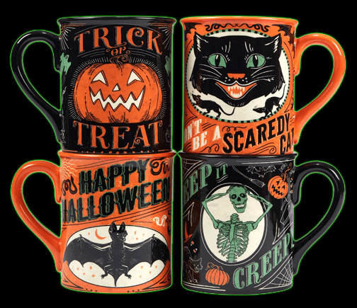 Scaredy Cat Vintage Halloween Mug - Set of Four