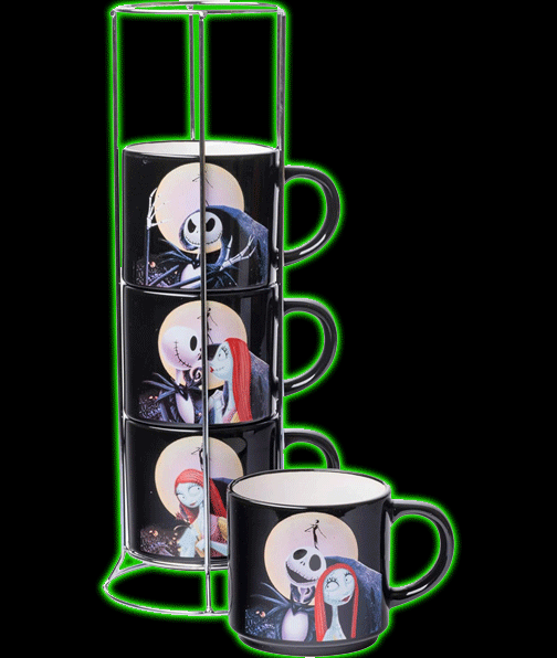 Nightmare Before Christmas Jack Sally Scene 4-Pack Mug Stack