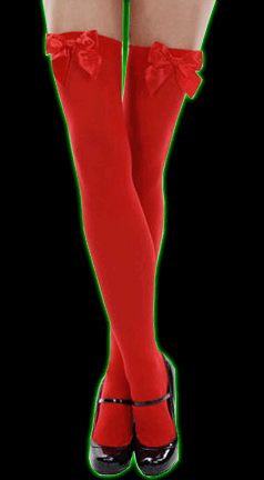 Opaque Red Thigh High with Satin Bow Red