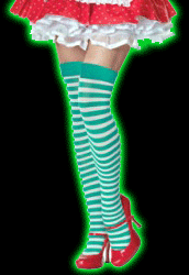 Green & White Stripe Thigh Highs