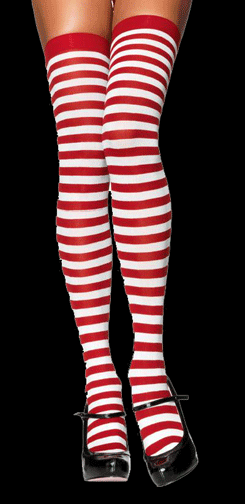 Red & White Opaque Stripe Thigh Highs