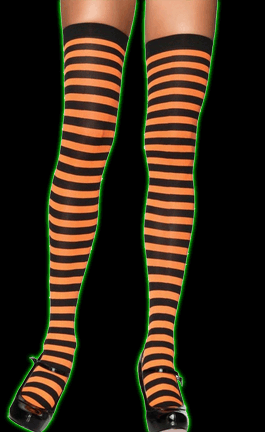 Black & Orange Opaque Striped Thigh Highs