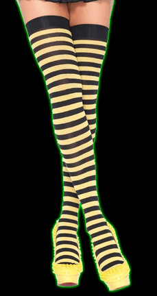 Black & Yellow Opaque Striped Thigh Highs