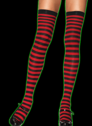 Black & Red Opaque Striped Thigh Highs