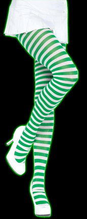 Green & White Striped Nylon Opaque Tights