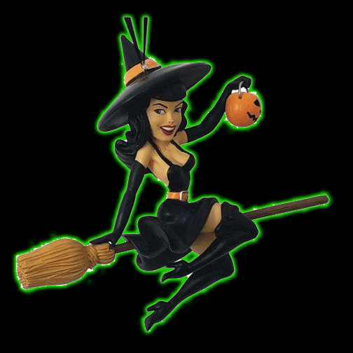 Bettie Page Midnight Ride Witch Ornament