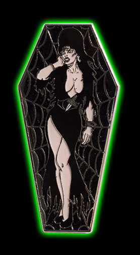 Halloweentown Store: Elvira Coffin Black Glitter Enamel Pin