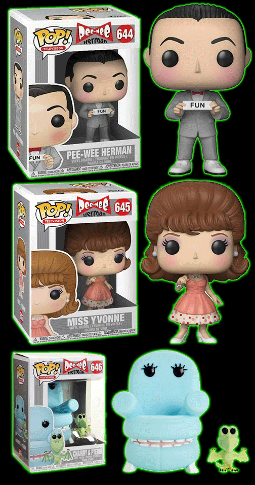 PEE WEE HERMAN Pop! Set- Pee Wee 644, Miss Yvonne 645, Chairry w. Pterri 646