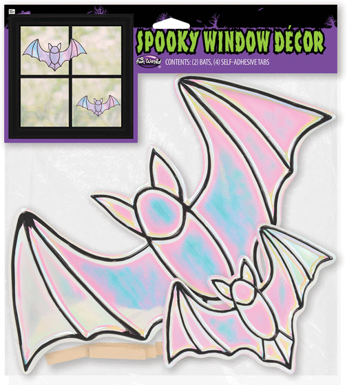 Iridescent Spooky Stained Glass Window Decor Bats