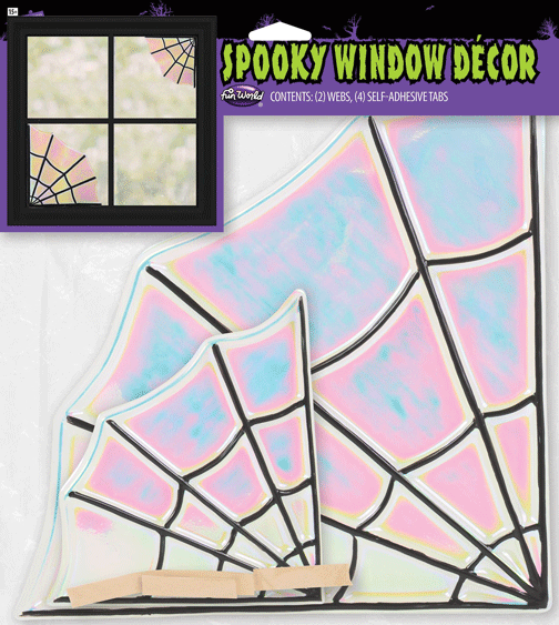 Iridescent Spooky Stained Glass Window Decor Spider Webs