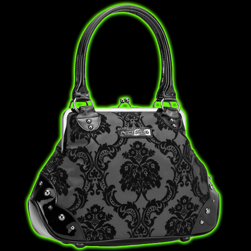 Grey Damask Kisslock Bag in Black