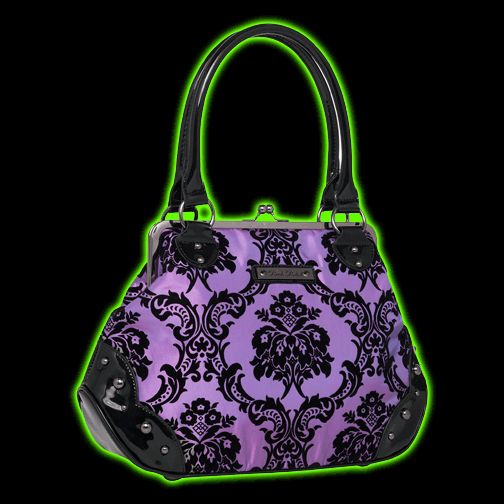 Purple Damask Kisslock Bag in Black
